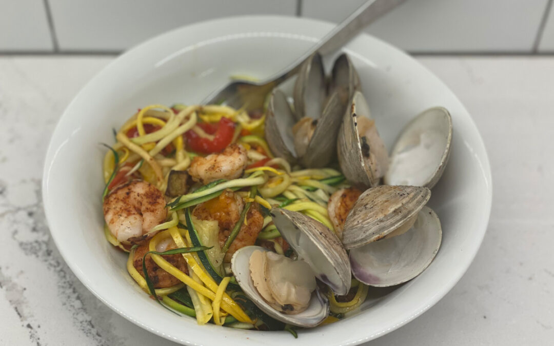 Grilled Clams & Shrimp with Veggie Noodles Recipe